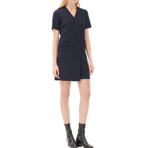 NWT $325 Sandro Reinelle Short-sleeved Cut Asymmetric Wrap Dress in Navy - 1! - Picture 1 of 8